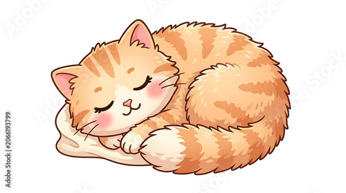 Cute orange kitten sleeping curled up tight