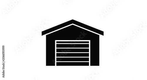 Garage Silhouette On White Background Minimalist Building Outline