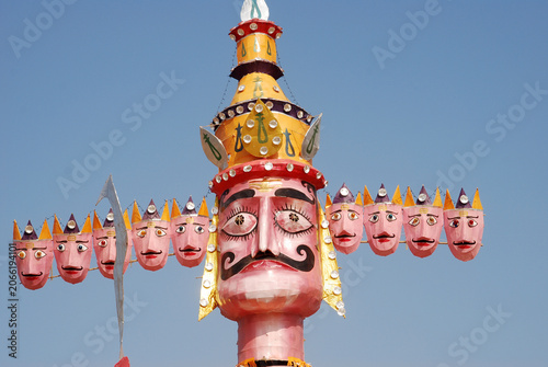 фотографія A large, vibrant, colorful handmade effigy of the ten-headed demon king Ravana s