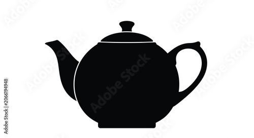 Black Teapot Silhouette On White Background Minimalist Design