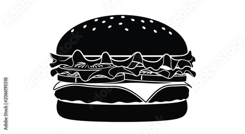 Hamburger Silhouette On White Background Detailed Black Graphic