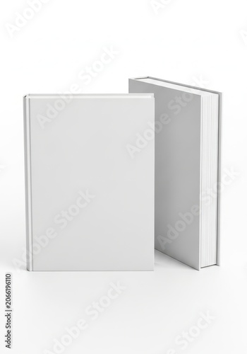 Two empty blank hardcover books standing upright showing front cover and spine for professional publishing mockups and creative graphic design projects for authors and writers