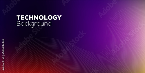 Technology background with abstract wavy lines and gradient blend of dark blue and vibrant purple.