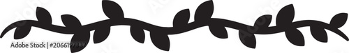 Horizontal leafy vine silhouette for border design and floral banner.