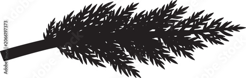 Detailed pine branch silhouette for winter holiday and nature design.