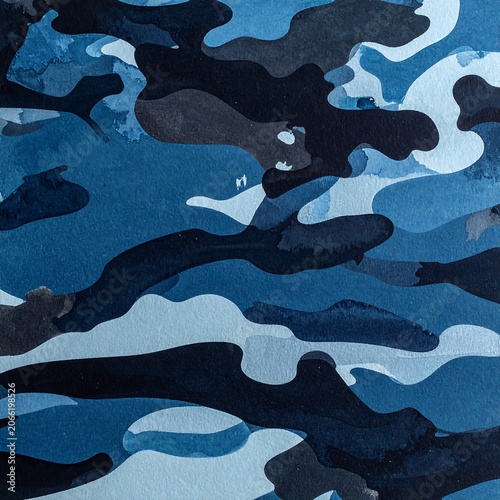 A blue-toned abstract pattern resembling camouflage with varying shades
