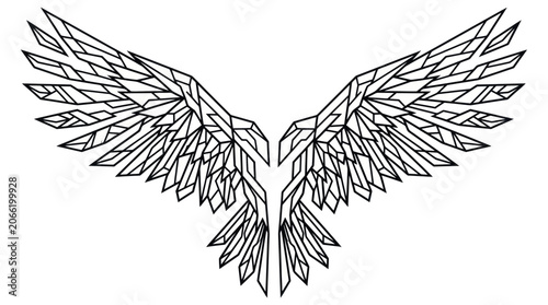 Obraz na plátne Abstract crystalline shattered bird wings line art graphic.