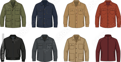 Foto Collection of mens outerwear jackets and casual shirt jackets vector technical s