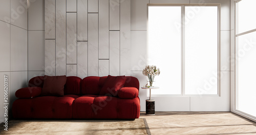 Obraz na plátne Red Living room with red wall and modern sofa on tiles floor