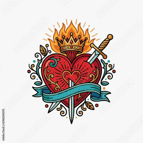 Photography Sacred Heart of Jesus with Crown of Thorns and Sword.
