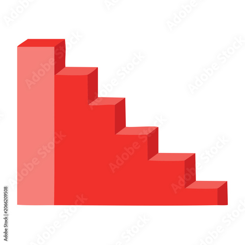 Isometric red descending steps on white background