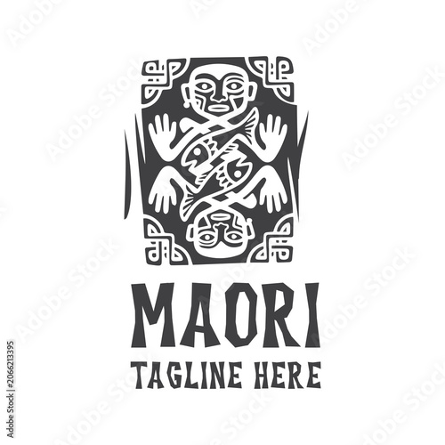 Fotografía Tribal Maori Fish Ethno Logo Design Vector Illustration