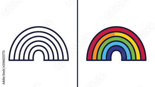Foto Rainbow Icon Comparison: Outline vs. Colorful, Simple Design