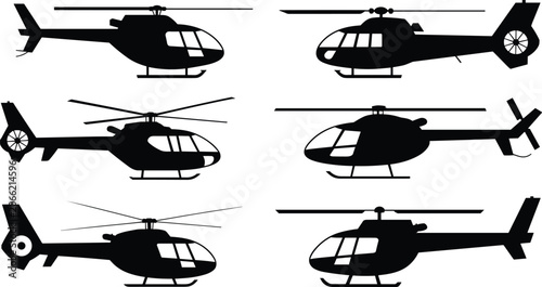 Obraz na płótnie Helicopter Silhouette Collection Set Featuring Civil Aviation Rescue Transport a