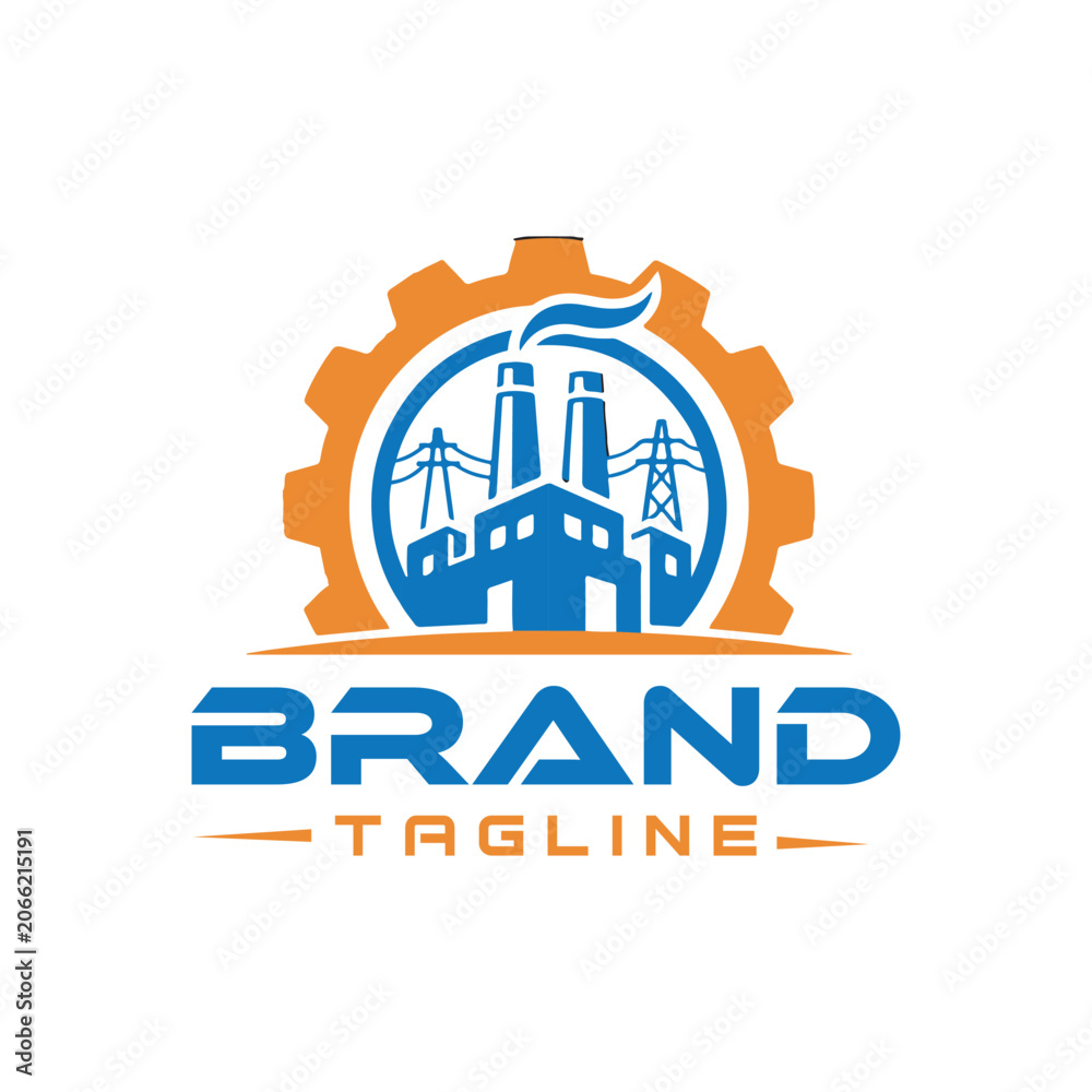 Fototapeta premium Industrial Factory Power Plant Cogwheel Engineering Logo
