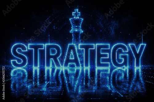 Glowing Strategy Word With Chess King