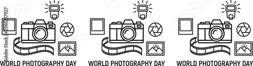 Fotografía World photography day illustration with camera film reel and sun icons
