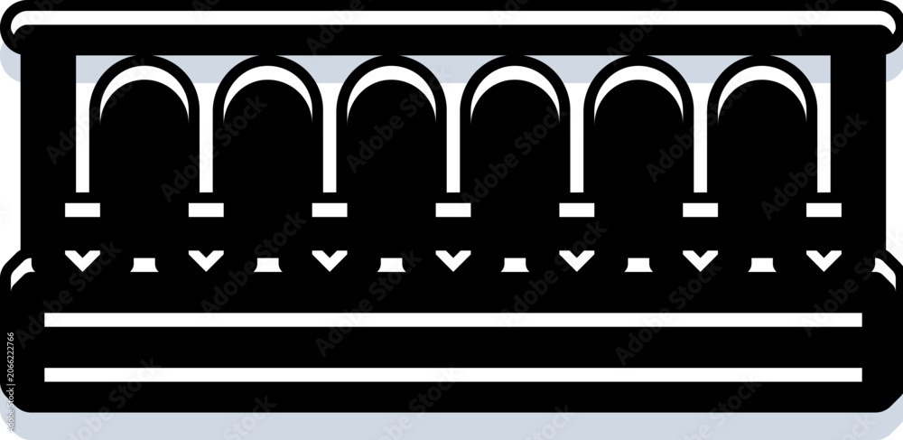 Naklejka premium Architectural structure featuring multiple arches and a solid base, depicted in a minimalist black and white style, creating a clear and recognizable landmark or monument symbol
