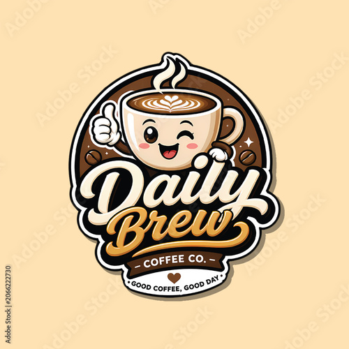 Cute Coffee Shop Branding Logo Sticker Illustration