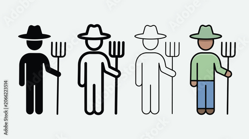 Bild auf Leinwand Farmer holding a pitchfork set featuring four different styles including solid b