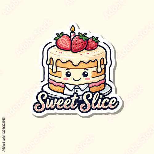 Cute Cake Mascot Bakery Logo Vector Illustration