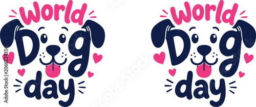 World dog day typography with dalmatian illustration two versions
