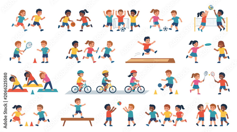 Fototapeta premium Children's Sports and Activities Vector Illustration - Flat Design Style