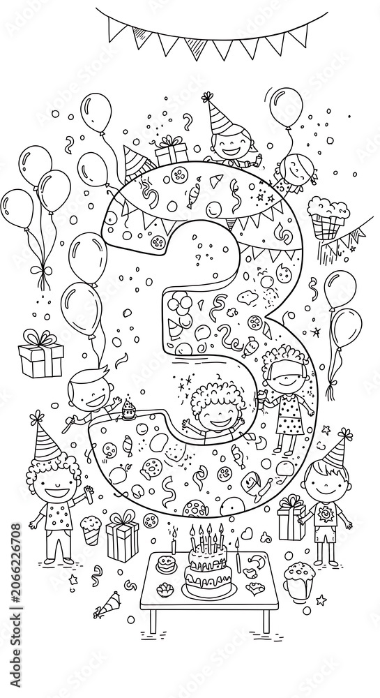 Naklejka premium Whimsical Birthday Three