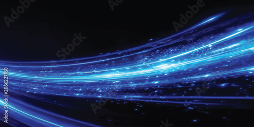Blue light streak motion blur background with abstract background technology electric movement backdrop particles wallpaper