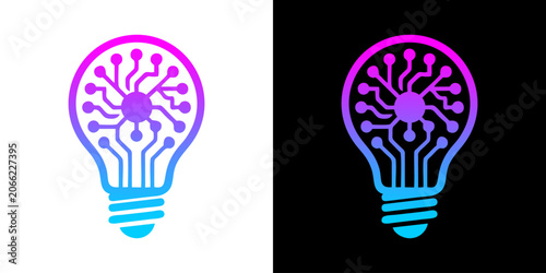 Fotografie A colorful illustration of a light bulb with circuit patterns on a white and bla