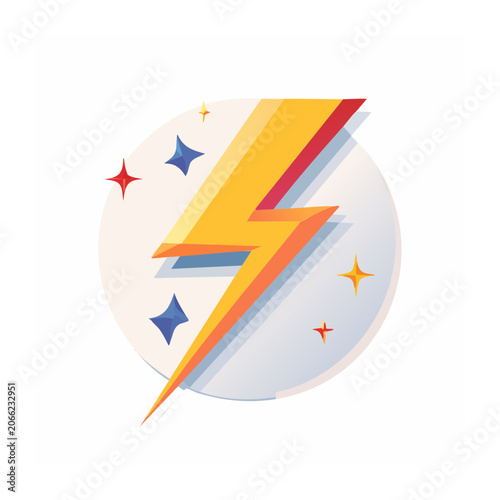 Yellow lightning bolt with stars and gradient circle
