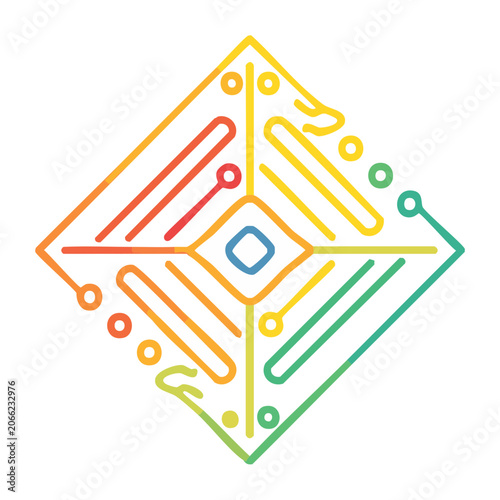 Abstract geometric icon with technology and connection concept