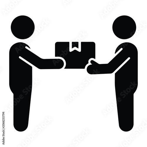 Two people handing over a package, black silhouette