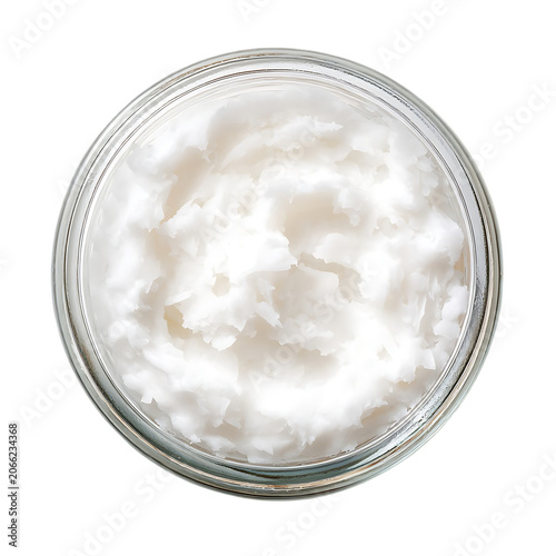 Semi solid coconut oil in glass dish