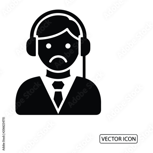 Unhappy customer service representative black and white