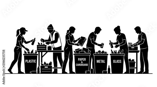 People recycling waste management process.