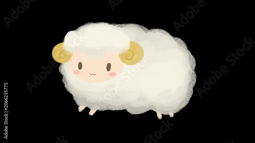 水彩風　走るふわふわの羊さんアニメーション