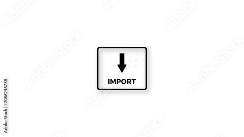 Animated Data Import Icon Button with Downward Arrow on Isolated white Background, download button icon, direction arrow icon for files download in 4k.