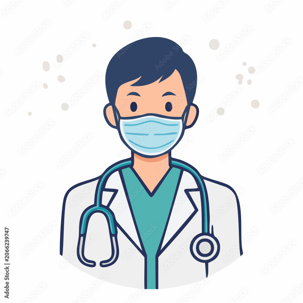Fototapeta premium Doctor Wearing Medical Mask and Stethoscope