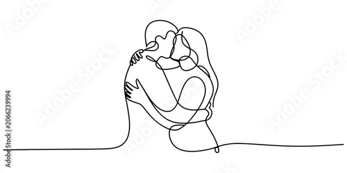 Bild auf Leinwand Continuous single line drawing of a loving couple hugging each other tightly sho