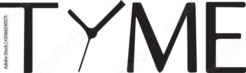 Tyme logo design with a clock hands incorporated into the letter y modern minimal wordmark for branding and business.