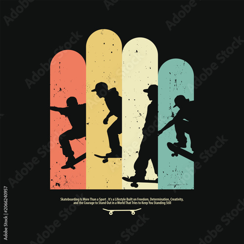 Skateboarding Silhouette Collection Retro Streetwear T-Shirt Design