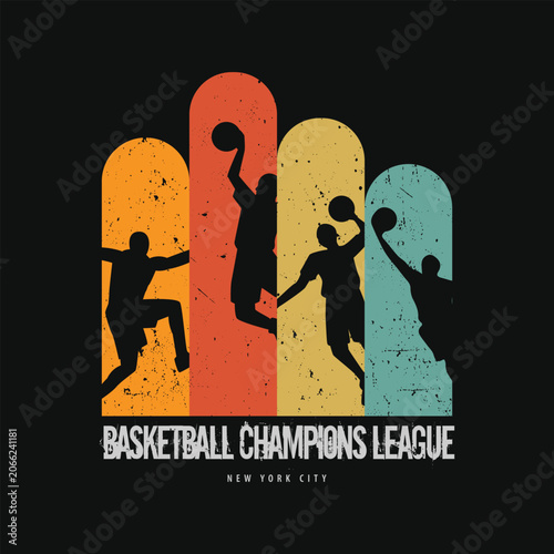 Basketball Champions League Vintage Retro Silhouette T-Shirt Design