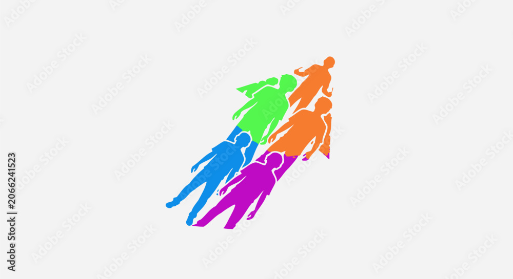 Fototapeta premium Abstract illustration of diverse people silhouettes moving upward as a team.