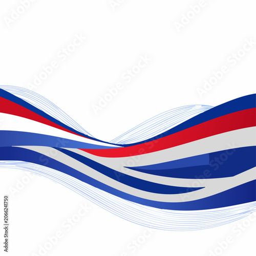 Abstract background with blue, white, and red wavy lines