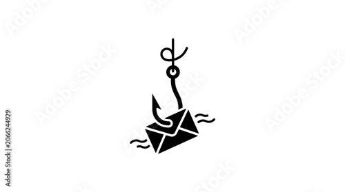 Phishing Email Icon - Envelope Hooked on Fishing Hook Concept
