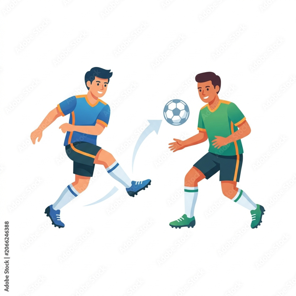 Fototapeta premium Two men playing soccer passing the ball between them.