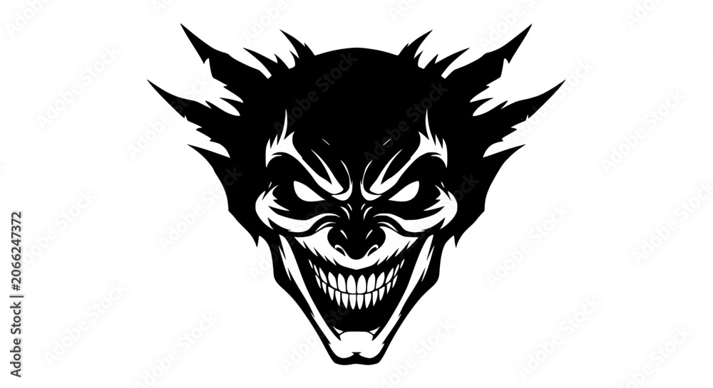 Obraz premium Scary Clown Face Silhouette, Evil Grinning Monster Head