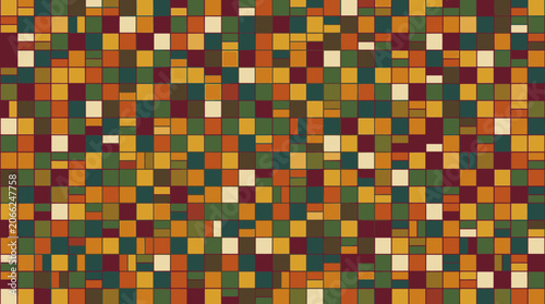 Abstract Geometric Mosaic Pattern with Autumnal Color Blocks Creating a Modern Background Design
