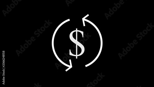 Animated dollar currency icon on a black background,with 4k video animation.